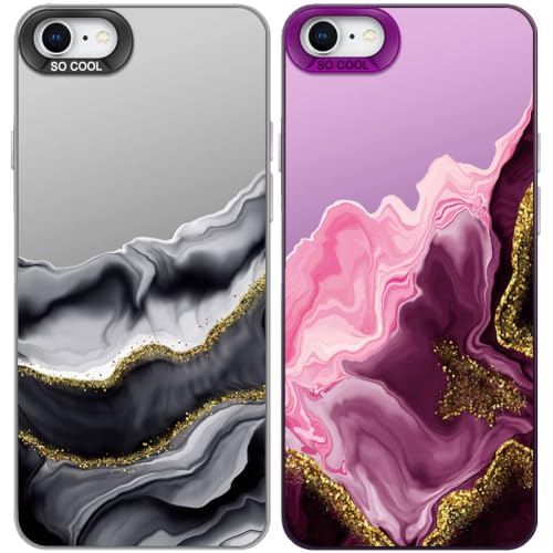 Tedyhulle 2 Stück Handyhülle für iPhone 7/8/SE 2020/SE 2022, Ästhetisches Marmormuster, Weicher TPU-Stoßfänger mit hartem PC-Fall, Stoßfeste Kratzfeste Schutzhülle, Lila und schwarzes Titan Tedyhulle 2 Stück Handyhülle für iPhone 7/8/SE 2020/SE 2022, Ästhetisches Marmormuster, Weicher TPU-Stoßfänger mit hartem PC-Fall, Stoßfeste Kratzfeste Schutzhülle, Lila und schwarzes Titan von Tedyhulle