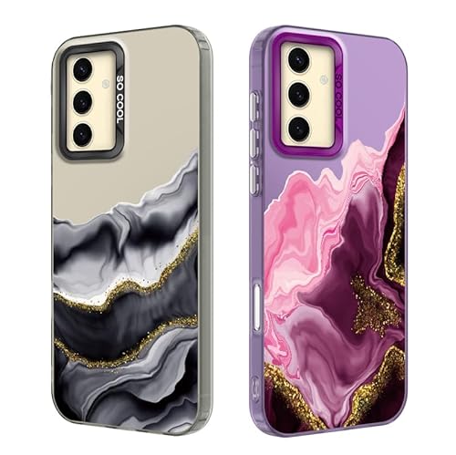Tedyhulle 2 Stück Handyhülle für Samsung Galaxy S24 / S25, Ästhetisches Marmormuster, Weicher TPU-Stoßfänger mit hartem PC-Fall, Stoßfeste Kratzfeste Schutzhülle, Lila und schwarzes Titan von Tedyhulle