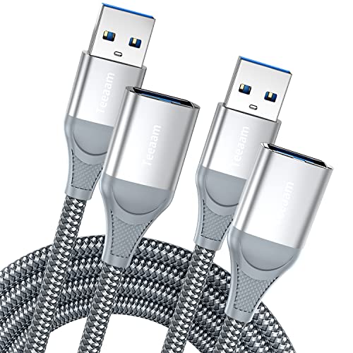 USB Verlängerung Kabel 2 Stück 3M+3M,Teeaam USB 3.0 Verlängerungskabel A Stecker auf A Buchse mit eleganten Alluminiumsteckern, Nylon Stoffmantel für Kartenlesegerät,Tastatur, Drucker, Scanner, Kamera von Teeaam