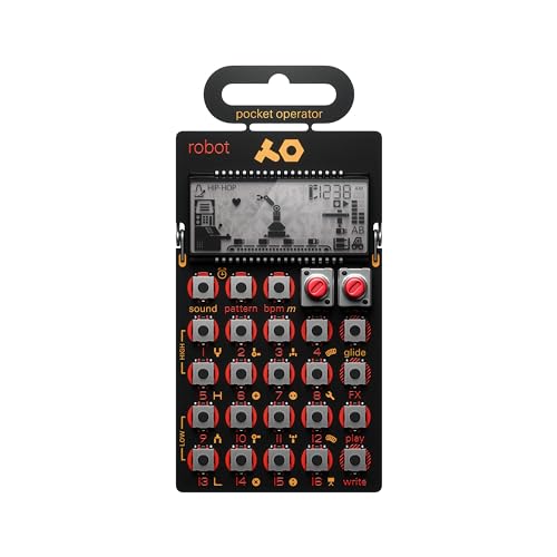 Teenage Engineering PO-28 robot Synthesizer und Sequencer (Pocket Operator mit 8-bit Sounds, LCD Display, Lausprecher, 16 punch-in Effekte, Step-Sequencer, Parameter Lock, Jam-Sync), Schwarz von Teenage Engineering