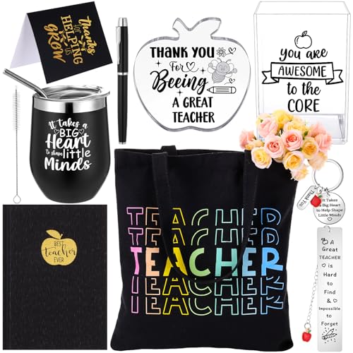 9-teiliges Lehrer-Geschenk-Set für Lehrer, Wertschätzungsgeschenke, 340 ml, Becher, Leinwand, Stifthalter, Acryl, Apfel, Ornament, Taschenbuch, Schlüsselanhänger, Lesezeichen und Dankeskarte für 9-teiliges Lehrer-Geschenk-Set für Lehrer, Wertschätzungsgeschenke, 340 ml, Becher, Leinwand, Stifthalter, Acryl, Apfel, Ornament, Taschenbuch, Schlüsselanhänger, Lesezeichen und Dankeskarte für von Teenyyou