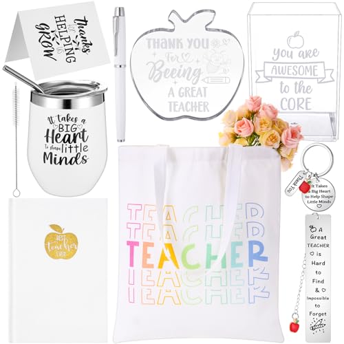 9-teiliges Lehrer-Geschenk-Set für Lehrer, Wertschätzungsgeschenke, 340 ml, Becher, Leinwand, Stifthalter, Acryl, Apfel-Ornament, Taschenbuch, Schlüsselanhänger, Lesezeichen und Dankeskarte für 9-teiliges Lehrer-Geschenk-Set für Lehrer, Wertschätzungsgeschenke, 340 ml, Becher, Leinwand, Stifthalter, Acryl, Apfel-Ornament, Taschenbuch, Schlüsselanhänger, Lesezeichen und Dankeskarte für von Teenyyou