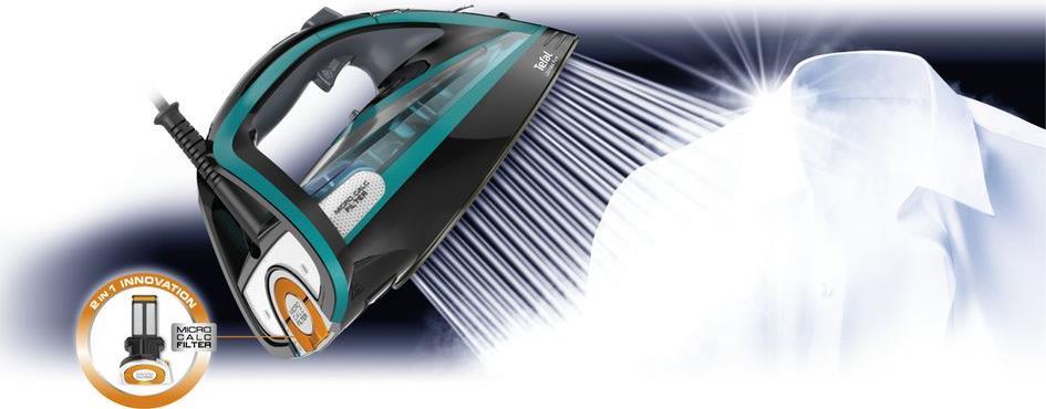 Tefal Ultimate Pure FV9844 Bügeleisen Trocken- & Dampfbügeleisen Durilium Selbstreinigende Grundplatte Schwarz - Blau 3200 W (FV9844) von Tefal