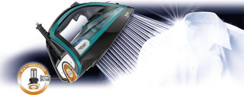 Tefal Ultimate Pure FV9844 Bügeleisen Trocken- & Dampfbügeleisen Durilium Selbstreinigende Grundplatte Schwarz - Blau 3200 W (FV9844) von Tefal