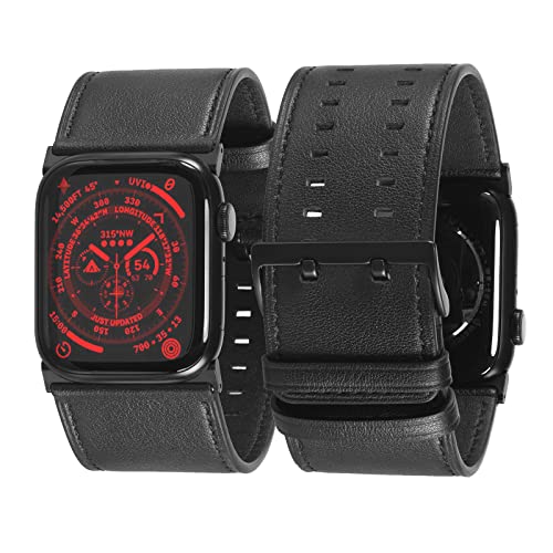 Tefeca Dual Series Armband für Apple watch/Apple Watch Ultra, Uhrarmband/Ersatzarmband Kompatibel mit Apple Watch (Schwarzes Leder mit schwarzen Adaptern,Ultra breit 49/45/44/42mm) von Tefeca