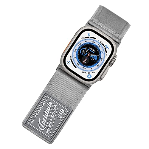 Tefeca Fortitude Serie Ultrawide Armband Kompatibel mit Apple Watch Ultra/Ultra2 Serie 9/8/SE2/7/6/SE/5/4/3/2/1（49/45/44/42mm S/M,Nylon Grau mit silbernen Adaptern） von Tefeca