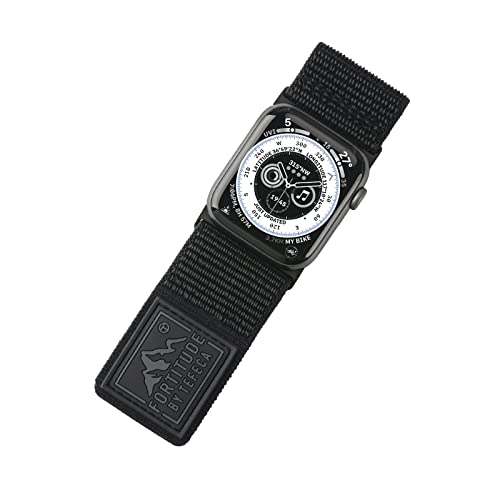 Tefeca Fortitude Series Armband für Apple watch/Apple Watch Ultra, Uhrarmband/Ersatzarmband Kompatibel mit Apple Watch(49/45/44/42mm M/L, Ultrabreites Dehnbares Gewebtes Nylon in Schwarz) von Tefeca