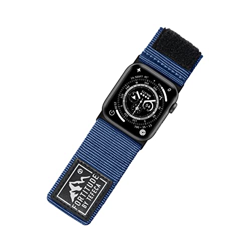 Tefeca Fortitude Serie Ultrawide Armband Kompatibel mit Apple Watch Ultra/Ultra2 Serie 9/8/SE2/7/6/SE/5/4/3/2/1(49/45/44/42mm M/L, Nylon Blau) von Tefeca