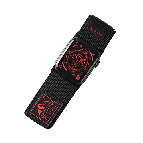 Tefeca Fortitude Serie Ultrawide Armband Kompatibel mit Apple Watch Ultra/Ultra2 Serie 9/8/SE2/7/6/SE/5/4/3/2/1(49/45/44/42mm M/L, Nylon Schwarz Rot) von Tefeca