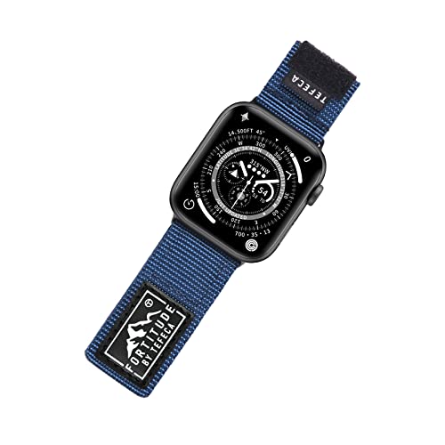 Tefeca Fortitude Series Standard breites Band kompatibel mit Apple Watch Ultra/Ultra2 Serie 9/8/SE2/7/6/SE/5/4/3/2/1 (49/45/44/42mm S/M, Nylon Blau) von Tefeca