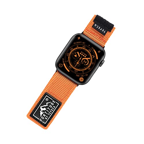 Tefeca Fortitude Series Standard breites Band kompatibel mit Apple Watch Ultra/Ultra2 Serie 9/8/SE2/7/6/SE/5/4/3/2/1 (49/45/44/42mm S/M, Nylon Orange) von Tefeca