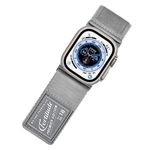 Tefeca Fortitude Series Armband für Apple watch/Apple Watch Ultra, Uhrarmband/Ersatzarmband Kompatibel mit Apple Watch（49/45/44/42mm S/M,Ultra Wide Nylon Grau mit silbernen Adaptern） von Tefeca