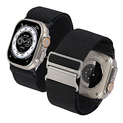 Tefeca Verstellbare Hakenschnalle, dehnbares elastisches Uhrenarmband für Apple Watch (Mitternacht, sehr breit für 49 mm/45 mm/44 mm/42 mm) von Tefeca