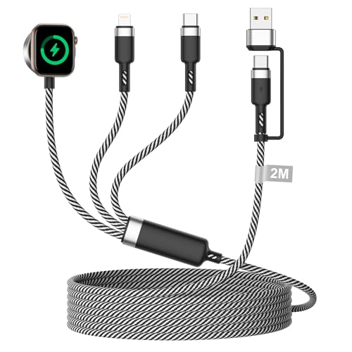 3 in 2 Ladekabel für Apple Watch und iPhone, 2M Ladegerät Apple Watch Ladekabel USB C Nylon Apple Watch Kabel iWatch ladekabel for Apple Watch Series 9/8/7/6/SE/Ultra, iPhone 16 15 14 13 12 11 Pro Max von Teione