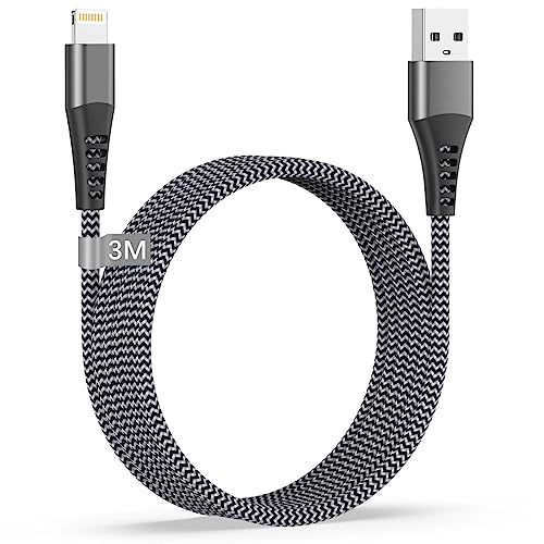 iPhone Ladekabel 3M [Apple MFi Certified],USB Lightning Kabel 3M Lang USB iPhone Kabel 3M Nylon iPhone Schnellladekabel für iPhone 14 13 12 11 Pro Max/XS/XR/8/7/6/6S/6 Plus/5/5S/SE/iPad Mini Air Pro von Teione