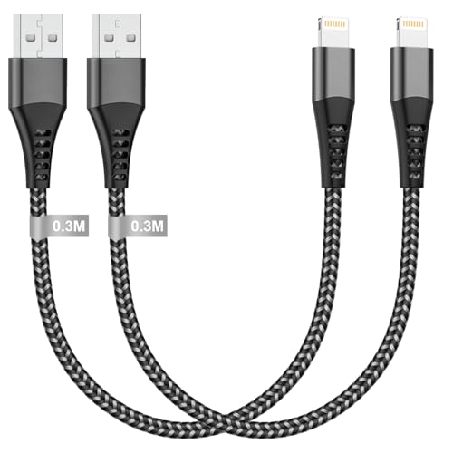 iPhone Ladekabel Kurz 0.3M 2Pack [MFi Zertifiziert], USB Lightning Kabel Kurz Nylon iPhone Kable USB Lightning Ladekabel iPhone Schnellladekabel für iPhone 14 13 12 11 Pro Max/XS/8/7/6/5/SE/iPad Mini von Teione