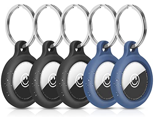 5 Pack Silikon Hülle für AirTag Schlüsselring Finder, AirTags Halter für Apple Airtag, Air Tag Schlüsselanhänger für Haustier Halsband Schlüssel GPS Tracker, Schwarz & Blau von TekValue