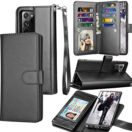 Galaxy Note 20 Ultra Hülle, Note 20 Ultra 5G Wallet Case, Luxus Kreditkartenfächer, Tragbares Flip PU Leder Cover [Abnehmbare magnetische Hartschale] für Samsung Galaxy Note 20 Ultra [Schwarz] von Tekcoo