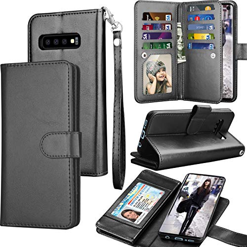 Tekcoo Schutzhülle für Galaxy S10 Plus, für S10 Plus, PU-Leder, luxuriös, mit Kreditkartenfächern, Klappschutzhülle [abnehmbare magnetische Hülle] mit Ständer für Samsung S10+, Schwarz von Tekcoo