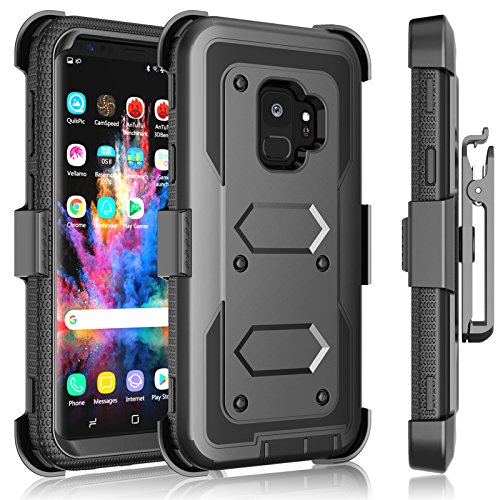 Tekcoo Schutzhülle für Galaxy S9, Holster-Clip, [Tshell] Stoßdämpfend [Kohlenschwarz] Sicherer Drehverschluss Gürtel Defender Heavy Full Body Kickstand Carry Armor Case Cover für Samsung S9 von Tekcoo