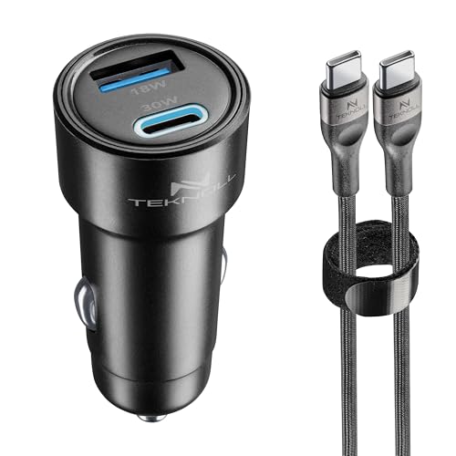 Teknoll - 30W Schnellladegerät - 2 Anschlüsse: 18W USB Adaptive Ladung + 30W USB-C Power Delivery - 1m USB-C Kabel Inklusive - Aktive LED - Sicheres Laden im Auto - Geeignet für Alle Smartphones von Teknoll