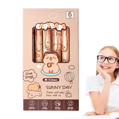 Teksome Cartoon Retractable Stifte, Capybara Stifte,0,5 mm Capybara Stationery Set - 6x Retractable Fine Schnelltrocknen Schreiben Lesezeichen Set Cartoon School Supplies für Klassenzimmer Teksome Cartoon Retractable Stifte, Capybara Stifte,0,5 mm Capybara Stationery Set - 6x Retractable Fine Schnelltrocknen Schreiben Lesezeichen Set Cartoon School Supplies für Klassenzimmer von Teksome