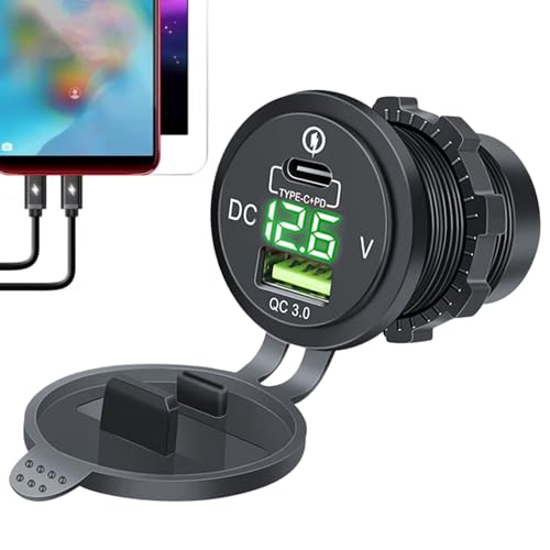 Teksome Mobiltelefon -Automobilladegeräte, Auto schnelles Ladegerät - Schnellladetyp C -Auto -Ladegerät - Multifunktional Doppelanschluss PD QC Compact Power Adapter für Camping Roadtrip Travel Truck von Teksome