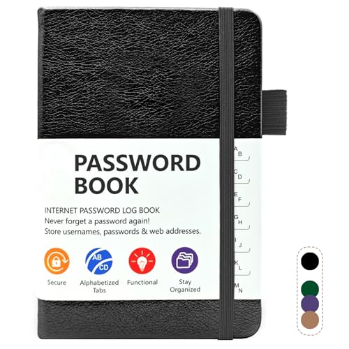 Passwortbuch mit Alphabetischen Registern, notizbuch mit register, kleines notizbuch, Passwort Passwort-Notizbuch für Internet-Webseitenadressen und Login-Details, Passwort-Logbuch.(Schwarz) von Tel Charme *