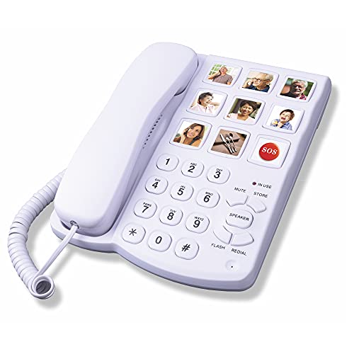 TelPal Kabelgebundenes Telefon mit großer Taste für Senioren ältere Menschen, verstärktes Ein-Knopf-Touch-Bild-Festnetztelefon für alte Menschen, SOS Schreibtisch-Telefone mit leicht lesbaren Zahlen von TelPal
