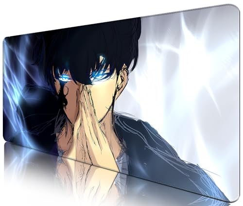 Solo Leveling Mousepad | Grand Mouse Pad Solo Leveling | Blau | XXL 800 x 300 mm | Schreibtischunterlage wasserdicht - rutschfest, Sung Jin-woo von Telabakolu