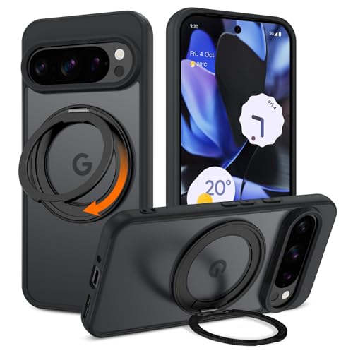 Telaso Magnetische Hülle für Google Pixel 9 Pro XL mit 360° drehbarem Ringständer, [Kompatibel mit MagSafe] Schlanke, stoßfeste Schutzhüllen für Google Pixel 9 Pro XL 17.3 cm, Schwarz von Telaso