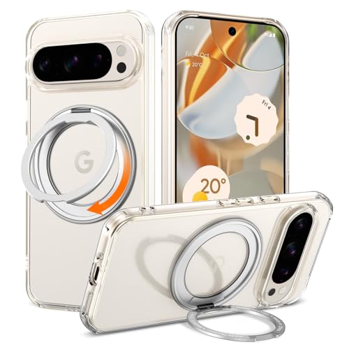 Telaso Magnetische Hülle für Google Pixel 9 Pro XL mit 360° drehbarem Ringständer, [Kompatibel mit MagSafe] Schlanke, stoßfeste Schutzhüllen für Google Pixel 9 Pro XL 6,8 Zoll, Klar von Telaso