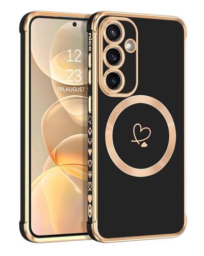 Telaso Magnetische Hülle für Samsung Galaxy S24 FE, Handyhülle für Samsung S24 FE Niedliches Herz Muster Weiche Plattierung Abdeckung für Frauen, Schutz der Kamera, Schwarz Telaso Magnetische Hülle für Samsung Galaxy S24 FE, Handyhülle für Samsung S24 FE Niedliches Herz Muster Weiche Plattierung Abdeckung für Frauen, Schutz der Kamera, Schwarz von Telaso