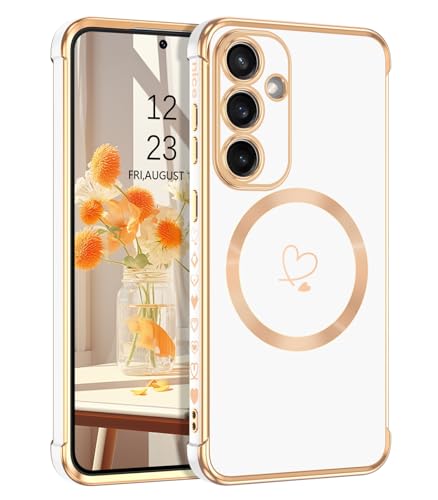 Telaso Magnetische Hülle für Samsung Galaxy S24, Handyhülle für Samsung S24 Niedliches Herz Muster Weiche Plattierung Abdeckung für Frauen, Schutz der Kamera, Weiß Telaso Magnetische Hülle für Samsung Galaxy S24, Handyhülle für Samsung S24 Niedliches Herz Muster Weiche Plattierung Abdeckung für Frauen, Schutz der Kamera, Weiß von Telaso