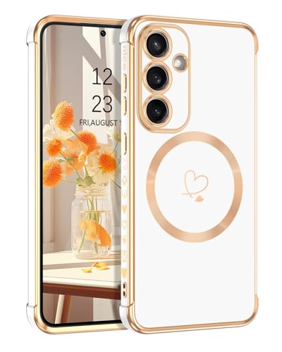Telaso Magnetische Hülle für Samsung Galaxy S24 FE, Handyhülle für Samsung S24 FE Niedliches Herz Muster Weiche Plattierung Abdeckung für Frauen, Schutz der Kamera, Weiß Telaso Magnetische Hülle für Samsung Galaxy S24 FE, Handyhülle für Samsung S24 FE Niedliches Herz Muster Weiche Plattierung Abdeckung für Frauen, Schutz der Kamera, Weiß von Telaso