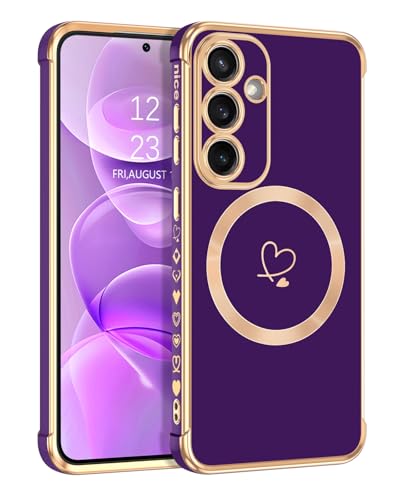 Telaso Magnetische Hülle für Samsung Galaxy S24 FE, Handyhülle für Samsung S24 FE Niedliches Herz Muster Weiche Plattierung Abdeckung für Frauen, Schutz der Kamera, Lila von Telaso