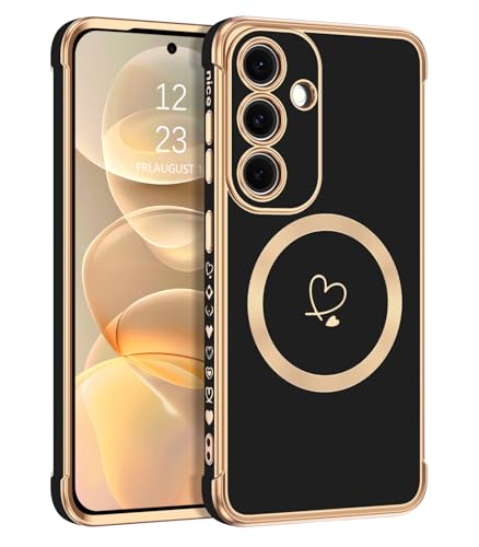 Telaso Magnetische Hülle für Samsung Galaxy S25 Plus, Handyhülle für Samsung S25 Plus Niedliches Herz Muster Weiche Plattierung Abdeckung für Frauen, Schutz der Kamera, Schwarz Telaso Magnetische Hülle für Samsung Galaxy S25 Plus, Handyhülle für Samsung S25 Plus Niedliches Herz Muster Weiche Plattierung Abdeckung für Frauen, Schutz der Kamera, Schwarz von Telaso