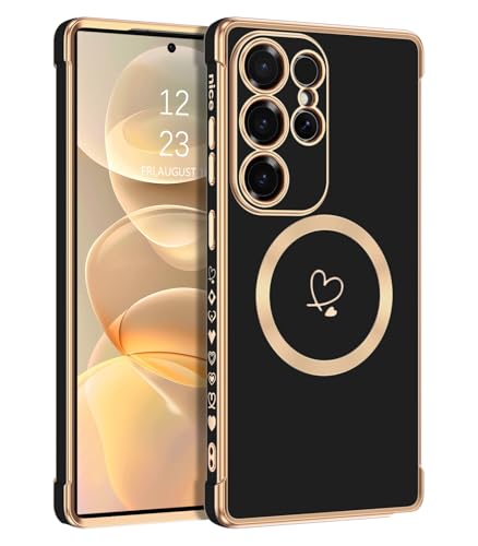 Telaso Magnetische Hülle für Samsung Galaxy S25 Ultra, Handyhülle für Samsung S25 Ultra Niedliches Herz Muster Weiche Plattierung Abdeckung für Frauen, Schutz der Kamera, Schwarz Telaso Magnetische Hülle für Samsung Galaxy S25 Ultra, Handyhülle für Samsung S25 Ultra Niedliches Herz Muster Weiche Plattierung Abdeckung für Frauen, Schutz der Kamera, Schwarz von Telaso