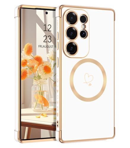 Telaso Magnetische Hülle für Samsung Galaxy S25 Ultra, Handyhülle für Samsung S25 Ultra Niedliches Herz Muster Weiche Plattierung Abdeckung für Frauen, Schutz der Kamera, Weiß Telaso Magnetische Hülle für Samsung Galaxy S25 Ultra, Handyhülle für Samsung S25 Ultra Niedliches Herz Muster Weiche Plattierung Abdeckung für Frauen, Schutz der Kamera, Weiß von Telaso
