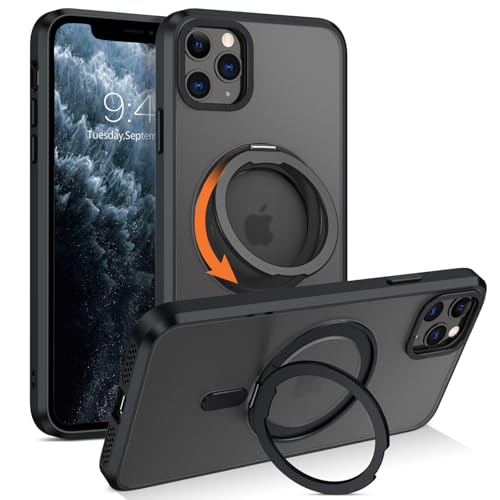 Telaso Magnetische Hülle für iPhone 11 Pro Max Hülle, [Kompatibel mit MagSafe] mit 360° drehbarem Ringständer, schlanke, stoßfeste Schutzhüllen für iPhone 11 Pro Max 6,5 Zoll, Schwarz von Telaso