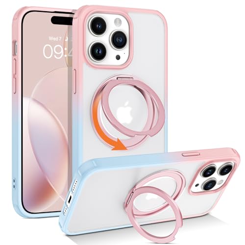 Telaso Magnetische Hülle für iPhone 14 Pro Hülle, [Kompatibel mit MagSafe] mit 360° drehbarem Ringständer, schlanke, stoßfeste Schutzhüllen für iPhone 14 Pro 6,1 Zoll, Rosa+Blau von Telaso