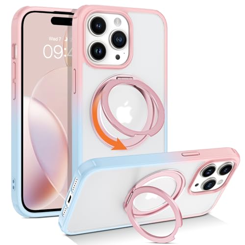 Telaso Magnetische Hülle für iPhone 14 Pro Max Hülle, [Kompatibel mit MagSafe] mit 360° drehbarem Ringständer, schlanke, stoßfeste Schutzhüllen für iPhone 14 Pro Max 6,7 Zoll, Rosa+Blau von Telaso