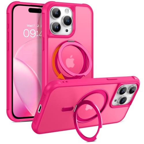 Telaso Magnetische Hülle für iPhone 15 Pro Max Hülle, [Kompatibel mit MagSafe] mit 360° drehbarem Ringständer, schlanke, stoßfeste Schutzhüllen für iPhone 15 Pro Max 6,7 Zoll, Hot Pink von Telaso