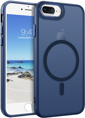 Telaso Magnetische Schutzhülle für iPhone 8 Plus/iPhone 7 Plus, kompatibel mit Magsafe, durchscheinend, matt, dünn, kratzfest, Militärqualität, Schutzhülle für iPhone 8 Plus/iPhone 7 Plus, Marineblau von Telaso