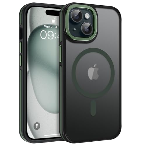 Telaso Magnetische für iPhone 15 Hülle kompatibel mit MagSafe Magnetkraft Handyhülle iPhone 15 Case rutschfest Matte Rückseite Touch Schutzhülle Stoßfest Cover für iPhone 15 6.1" Grün von Telaso