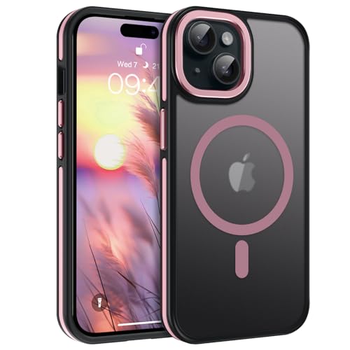 Telaso Magnetische für iPhone 15 Hülle, kompatibel mit MagSafe, Magnetkraft Handyhülle iPhone 15 Case, rutschfest Matte Rückseite Touch Schutzhülle Stoßfest, Rosa von Telaso