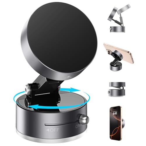 Telaso Magnetischer Handyhalter mit Vakuum-Saugnapf, einziehbar und um 360 ° drehbar, starker Saugnapf, magnetisch, Freisprecheinrichtung, Autotelefonständer für alle Smartphones, alle Autos, Heimbüro von Telaso