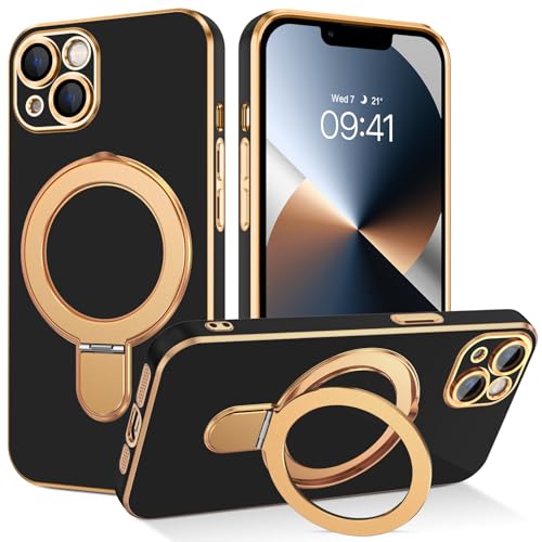 Telaso Magnetischer Ständer für iPhone 13 Hülle, Plattierungsmuster Handyhülle für iPhone 13 Case, Kompatibel mit MagSafe, Schutzhülle Cover für iPhone 13 Stoßfest und Sturzsichere, Schwarze Telaso Magnetischer Ständer für iPhone 13 Hülle, Plattierungsmuster Handyhülle für iPhone 13 Case, Kompatibel mit MagSafe, Schutzhülle Cover für iPhone 13 Stoßfest und Sturzsichere, Schwarze von Telaso