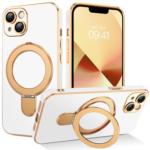 Telaso Magnetischer Ständer für iPhone 13 Hülle, Plattierungsmuster Handyhülle für iPhone 13 Case, Kompatibel mit MagSafe, Schutzhülle Cover für iPhone 13 Stoßfest und Sturzsichere, Weiß Telaso Magnetischer Ständer für iPhone 13 Hülle, Plattierungsmuster Handyhülle für iPhone 13 Case, Kompatibel mit MagSafe, Schutzhülle Cover für iPhone 13 Stoßfest und Sturzsichere, Weiß von Telaso