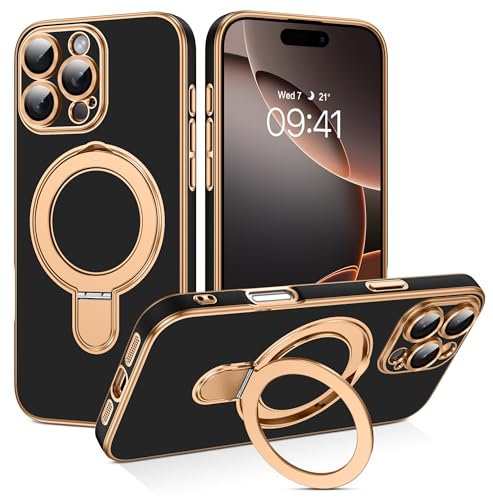 Telaso Magnetischer Ständer für iPhone 16 Pro Max Hülle, Plattierungsmuster Handyhülle für iPhone 16 Pro Max Case, Kompatibel mit MagSafe, Schutzhülle Cover für Stoßfest und Sturzsichere, Schwarze Telaso Magnetischer Ständer für iPhone 16 Pro Max Hülle, Plattierungsmuster Handyhülle für iPhone 16 Pro Max Case, Kompatibel mit MagSafe, Schutzhülle Cover für Stoßfest und Sturzsichere, Schwarze von Telaso